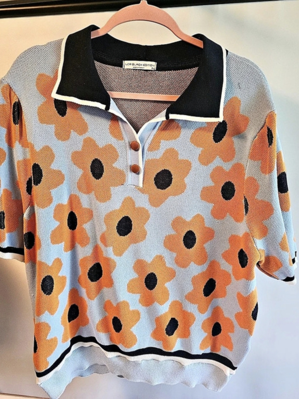LCR Black Edition Floral Short Sleeve Top in Blue & Orange